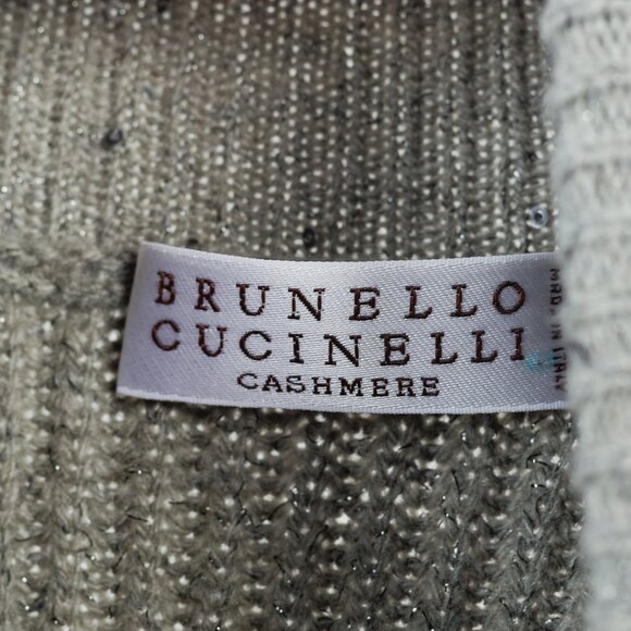 Brunello Cucinelli Grey Cashmere-Blend Sequin Turtleneck Sweater - Picture 5 of 12